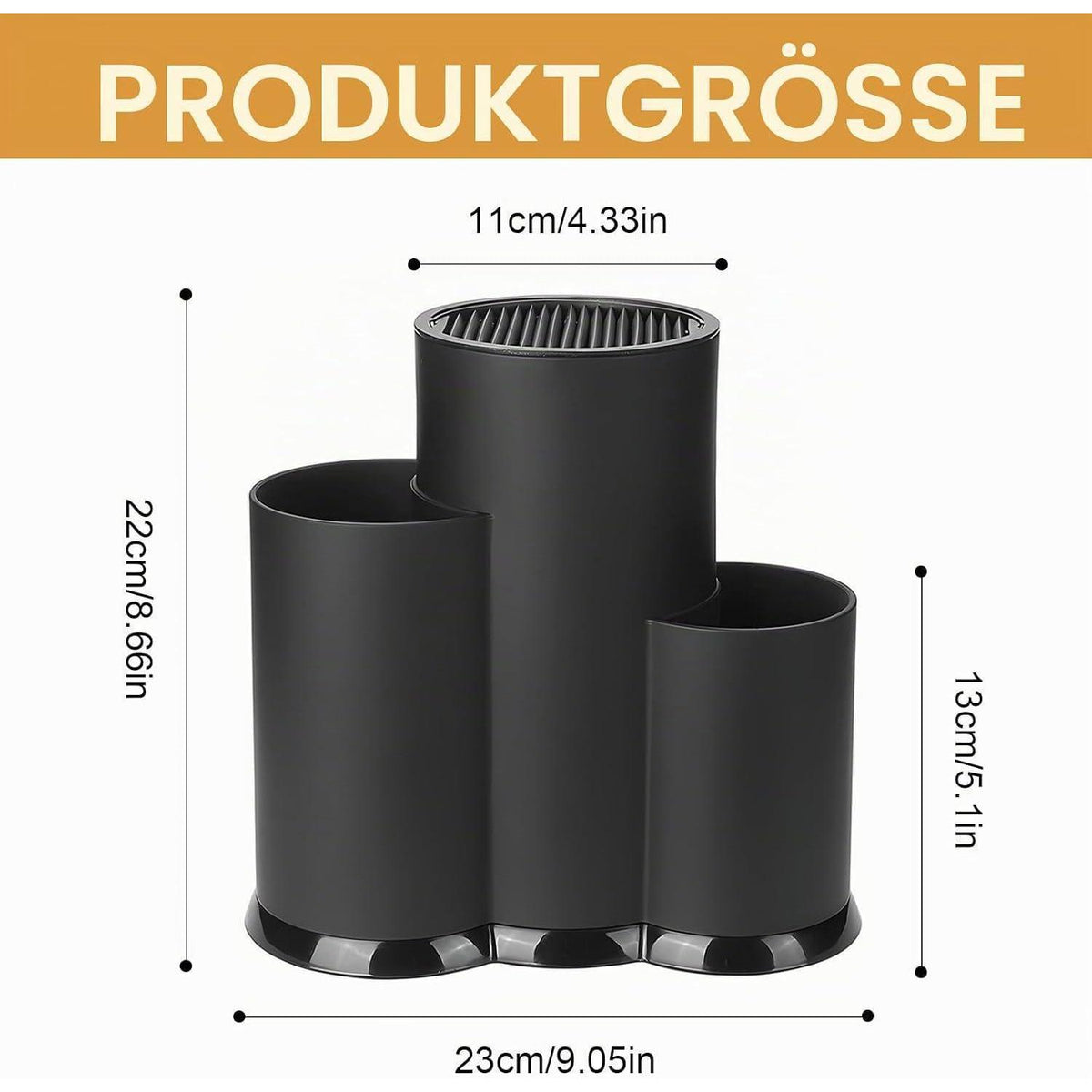 3in1 Messerblock Schwarz | Messerhalter für Küche & Utensilien
