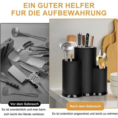 3in1 Messerblock Schwarz | Messerhalter für Küche & Utensilien