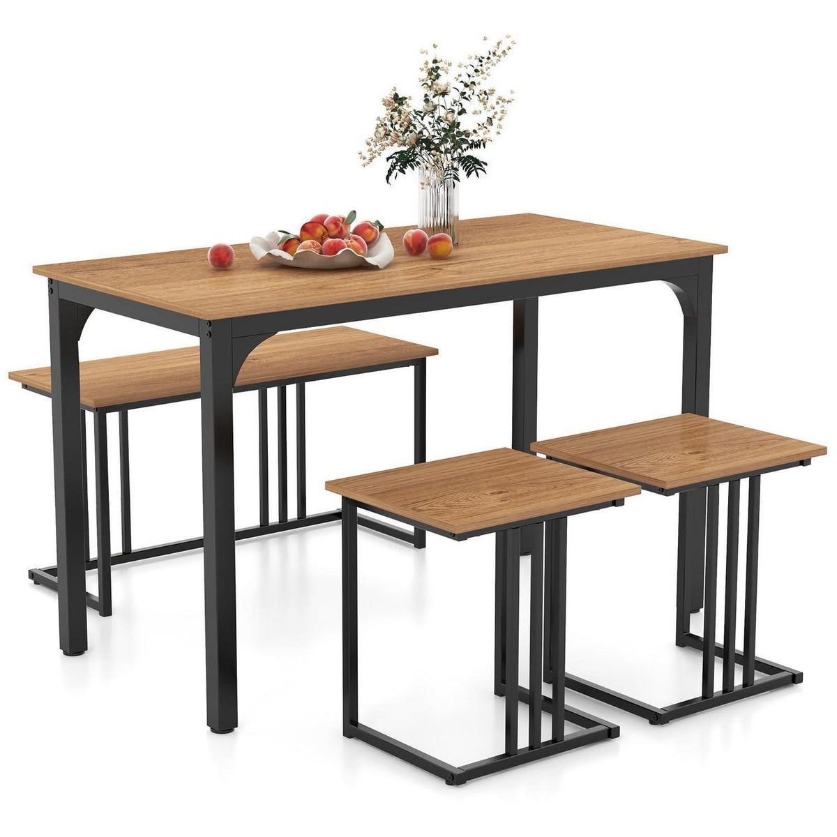 Esszimmer Set 4-teilig mit Tisch, Bank & Hockern (Natur)