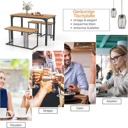 Esszimmer Set 4-teilig mit Tisch, Bank & Hockern (Natur)