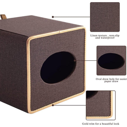Leinen Taschentuchbox-Abdeckung | Quadratischer Serviettenspender Coffee