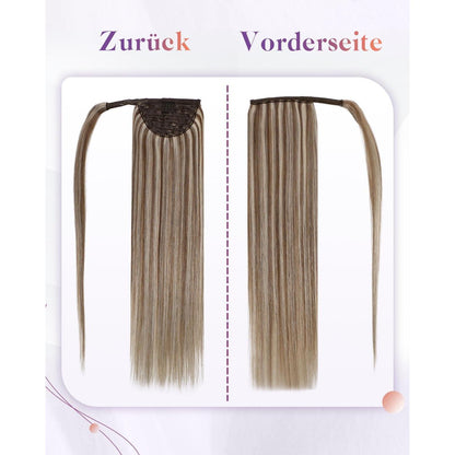 Echthaar Zopfverlängerung Braun mit Highlights 45cm
