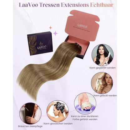 Echthaar Tressen Zum Einnähen Balayage Braun Ombre Gold