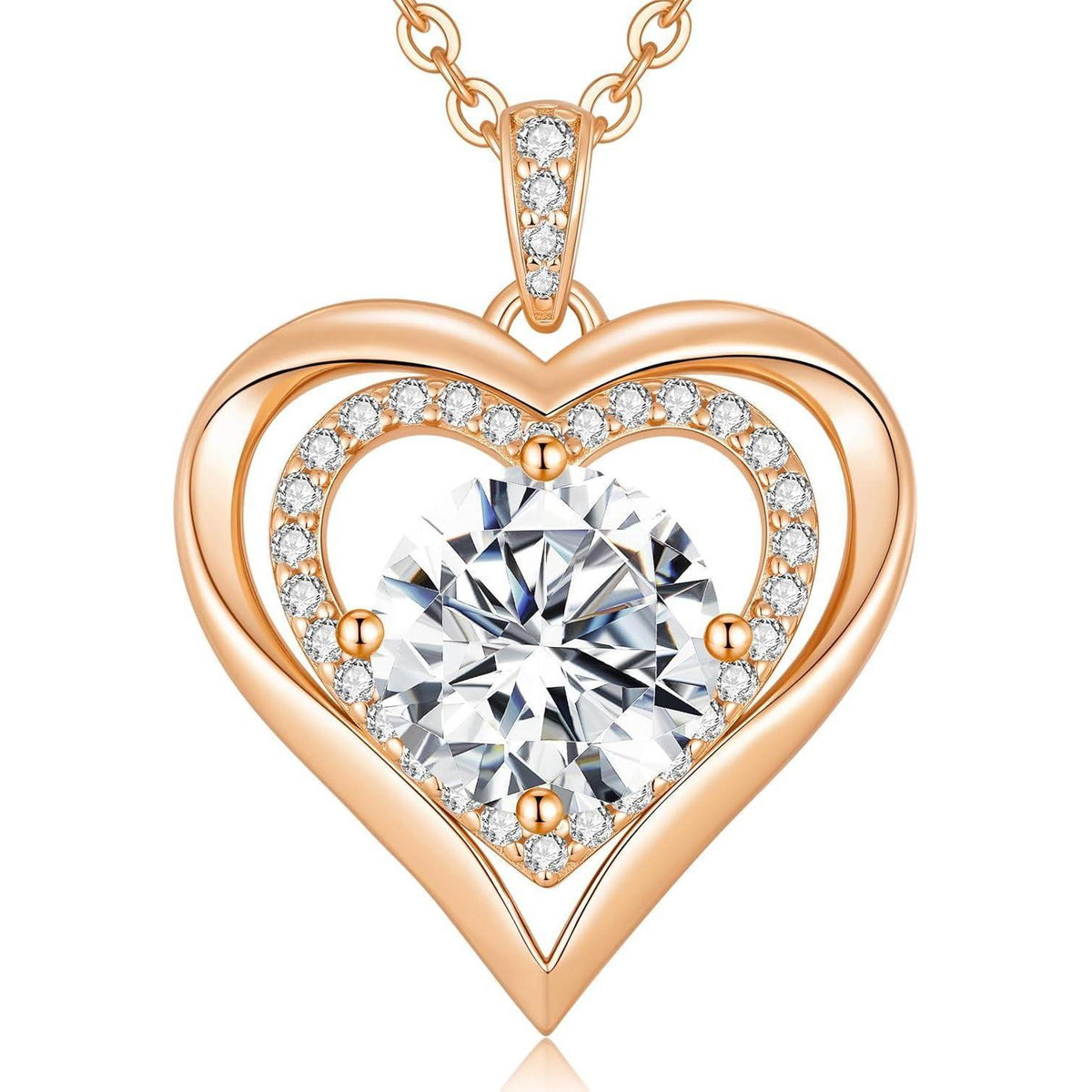 Silber Herz Halskette Damen Moissanite 2 Karat Rosé Vergoldet