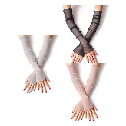 3er-Set Damen Armstulpen Spitze, kühlender Sonnenschutz