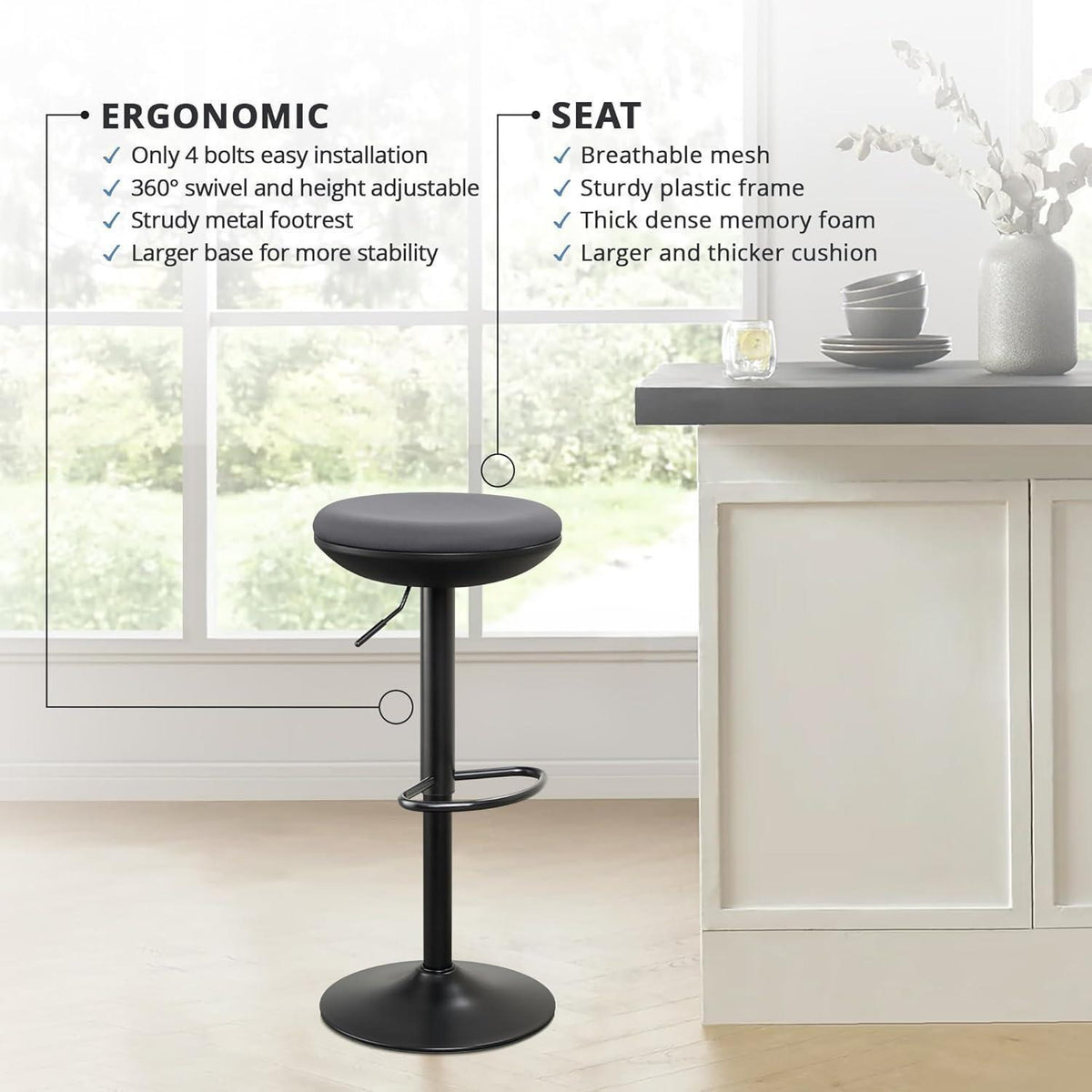 Ergonomischer Stehhocker höhenverstellbar 360° drehbar Grau