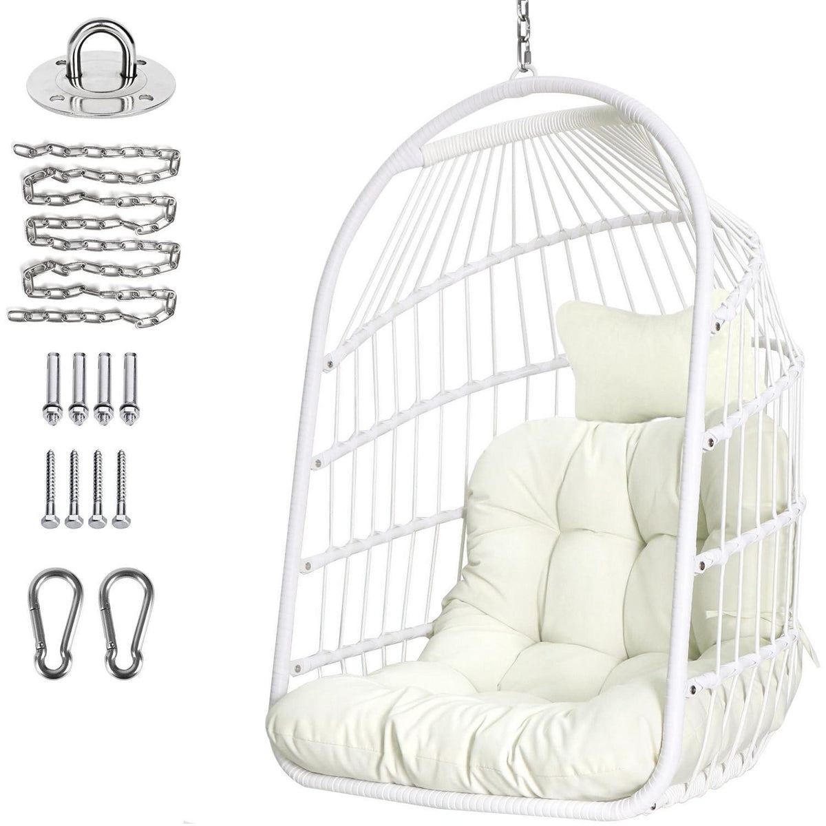Faltbarer Rattan Hängesessel mit Kissen & Edelstahl Aufhängung