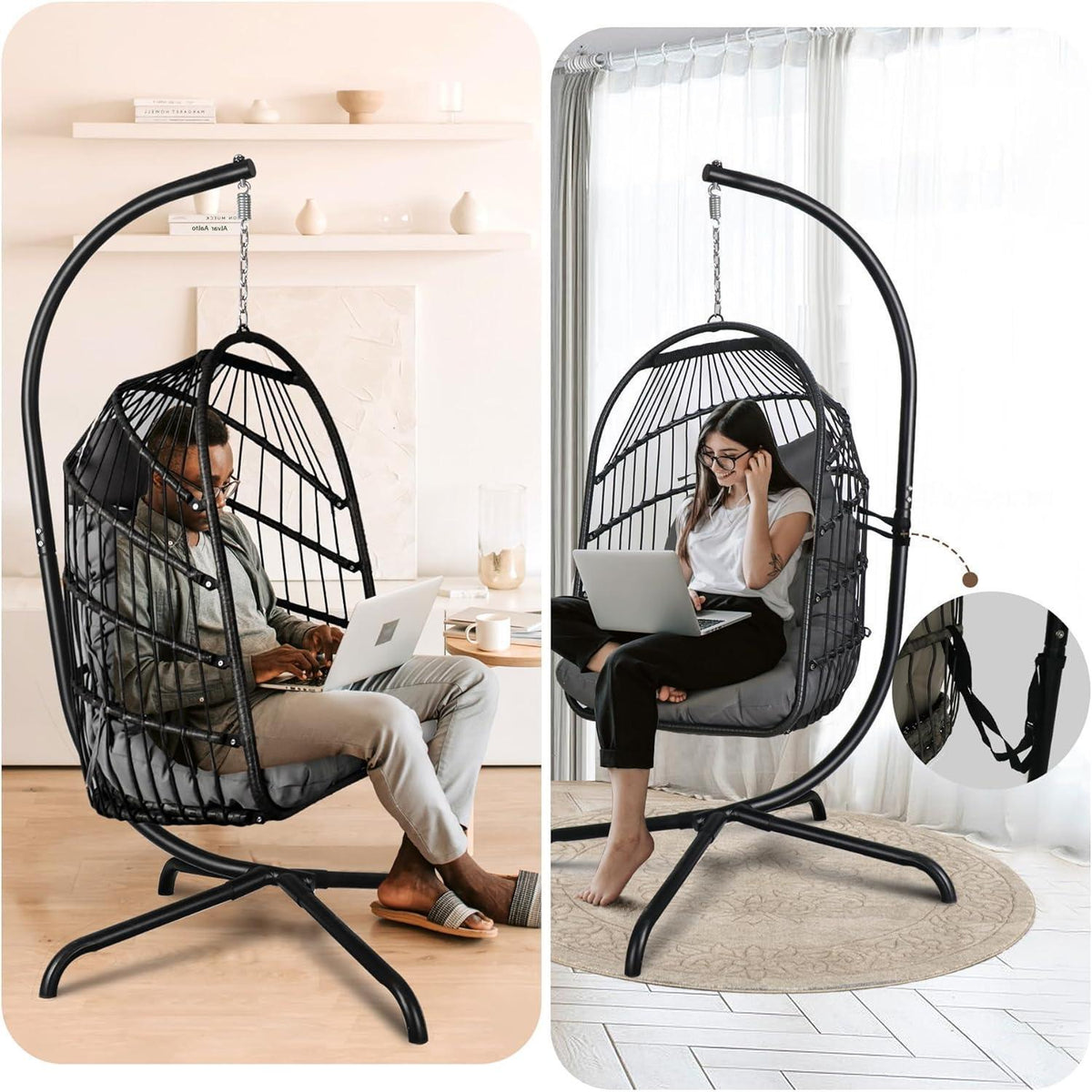 Hängesessel mit Ständer & Kissen – Faltbar, Indoor & Outdoor