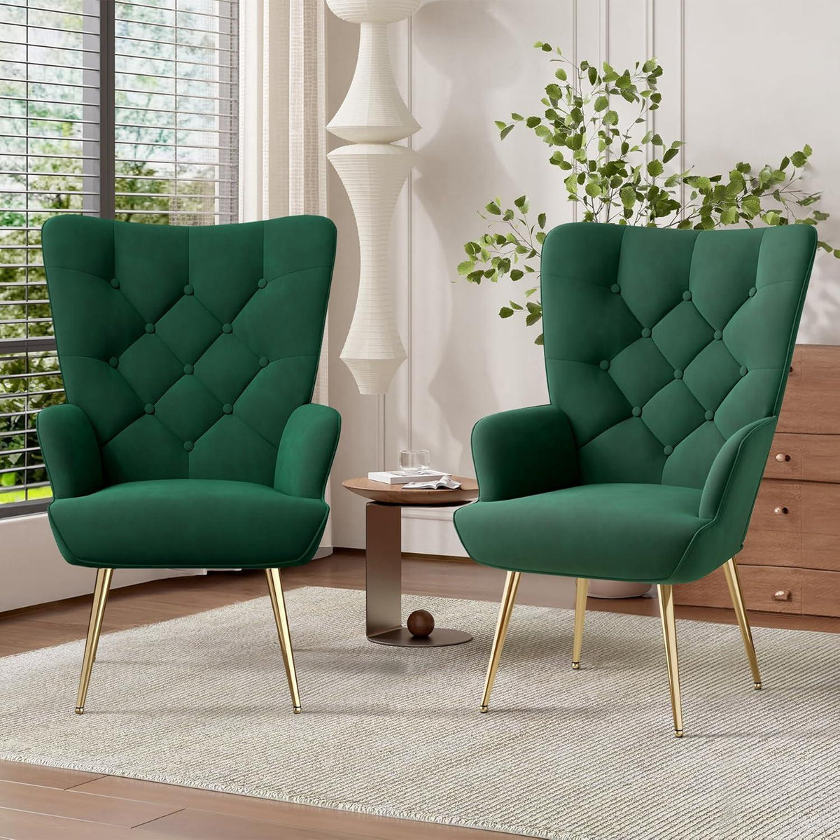 2er-Set Sessel mit Metallbeinen, Grün