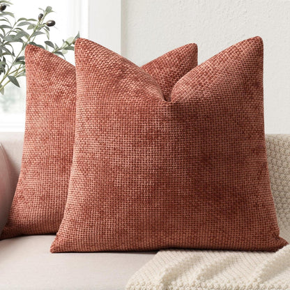 Herbst Kissenbezug 2er Set 45x45 - Gebranntes Orange Chenille