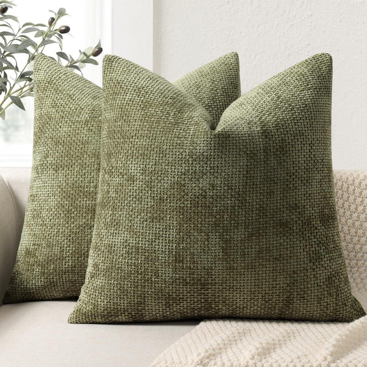 2x Kissenbezug 40x40 Olivgrün - Chenille Sofakissen