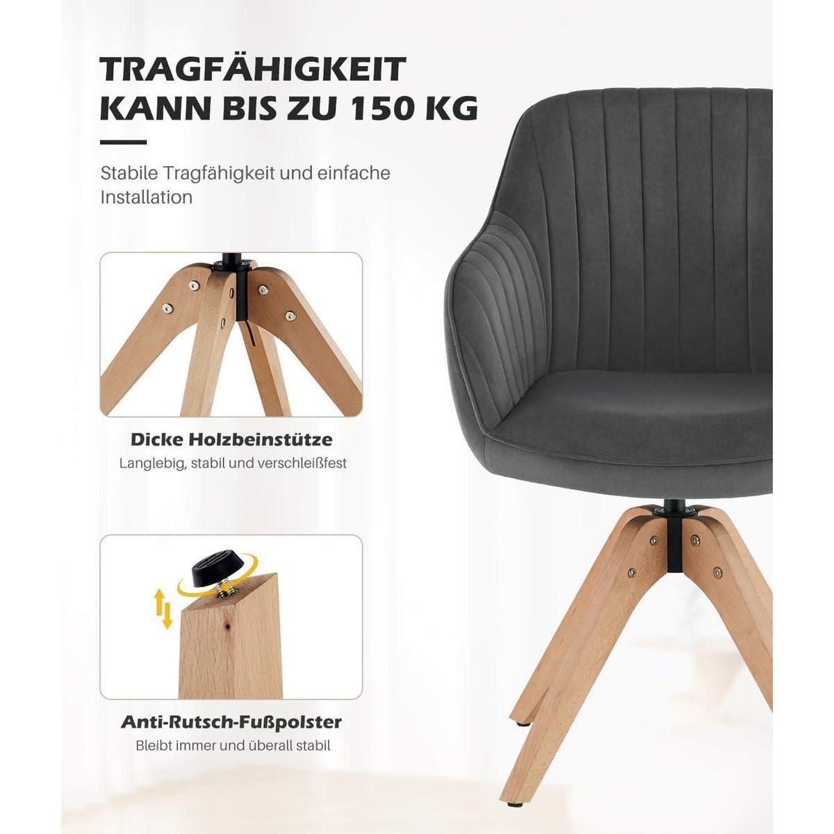 Drehbarer Samt-Sessel Grau – Bequem & Vielseitig für Wohnzimmer