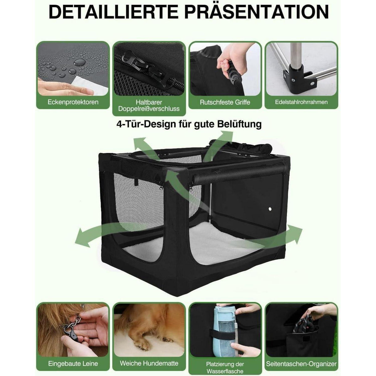 Faltbare Hundebox für mittelgroße Hunde – Reisebox mit Bett