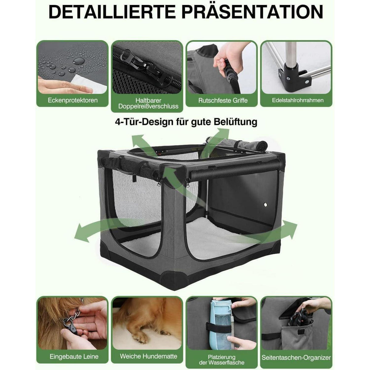 Faltbare Hundebox für mittelgroße Hunde – Grau, 106x78x78cm