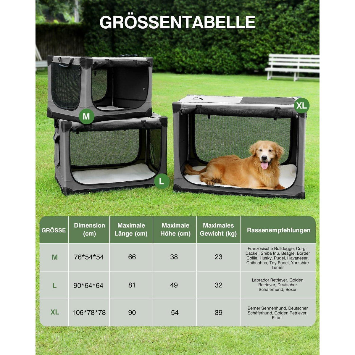 Faltbare Hundebox für mittelgroße Hunde – Grau 90x64x64cm