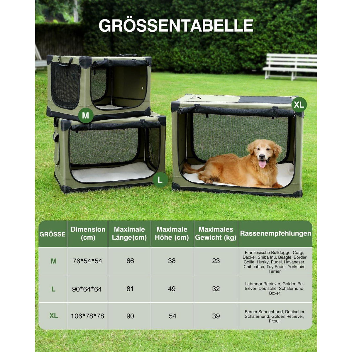 Faltbare Hundebox für mittelgroße Hunde – Grün 76x54x54cm