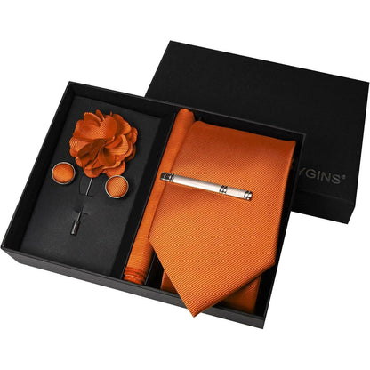 Herren Krawatten-Set mit Accessoires – Orange