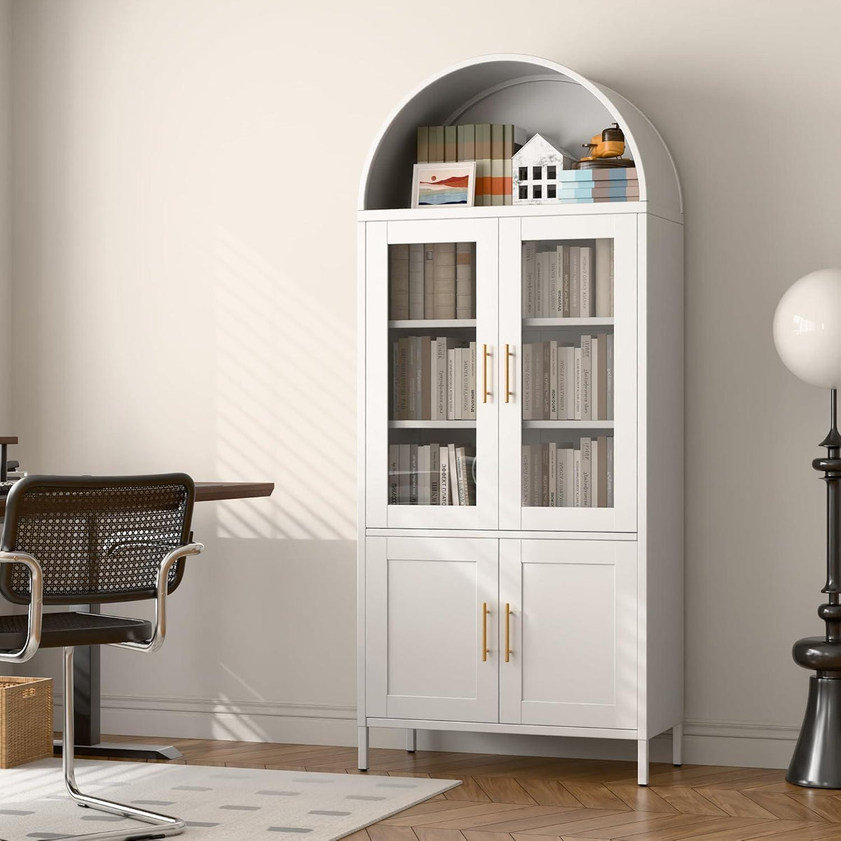 Metall Vitrine mit Bogendach & Glas – Weiß 185cm