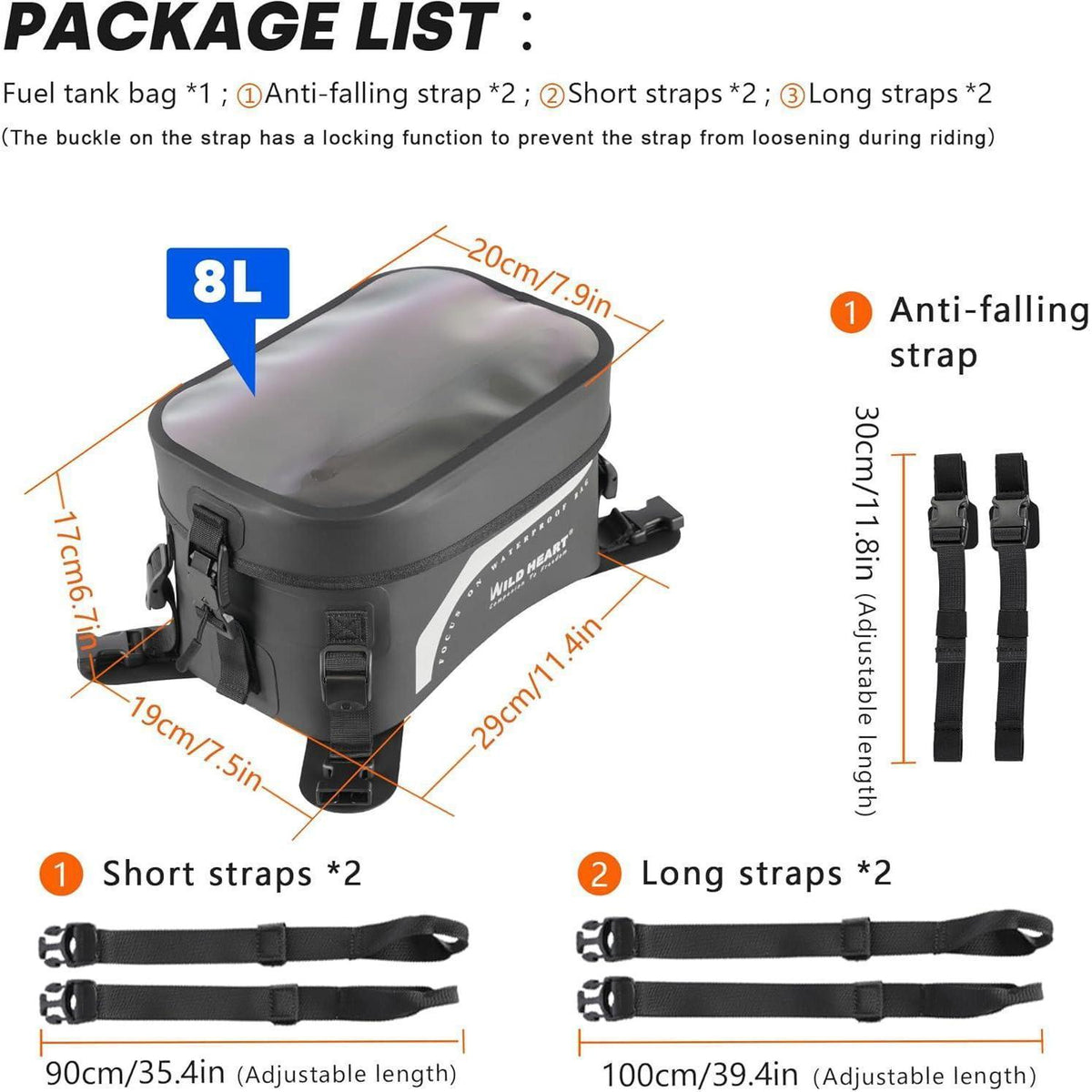 Wasserdichter Motorrad Tankrucksack 8L Universal mit Transparenter Abdeckung