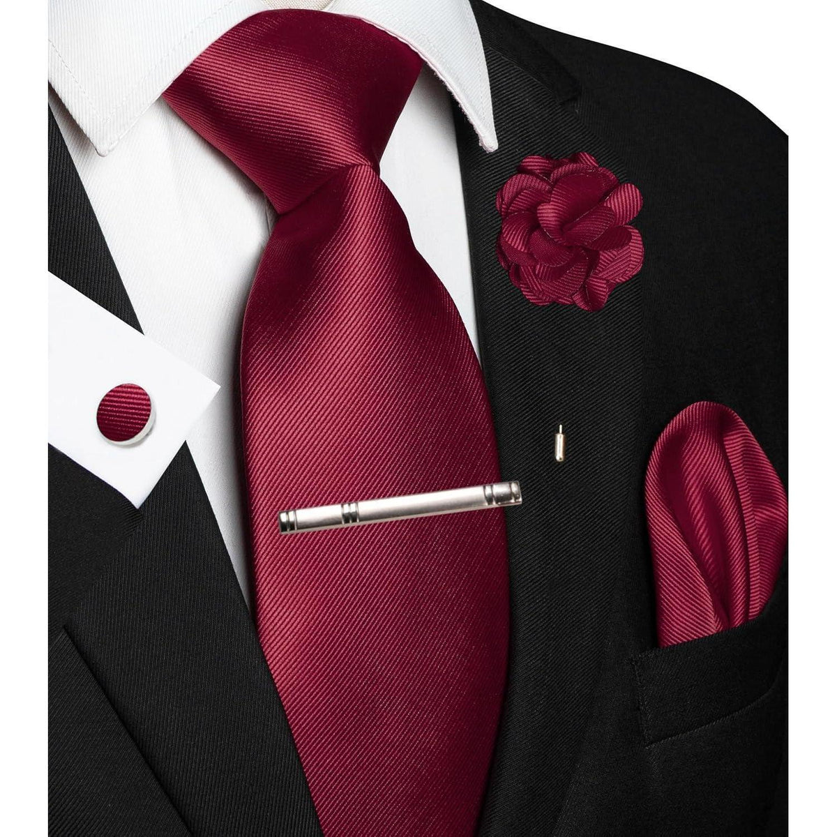 Herren Krawatten-Set mit Accessoires – Weinrot