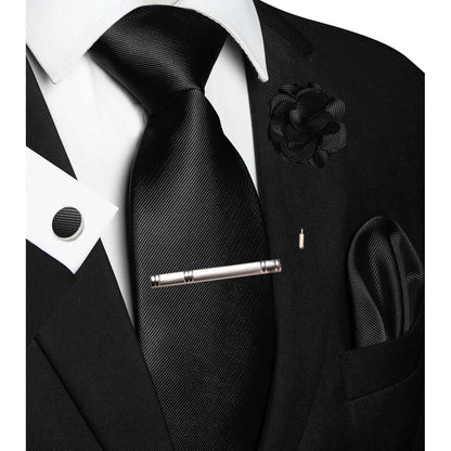 Herren Krawatten-Set mit Accessoires – Schwarz