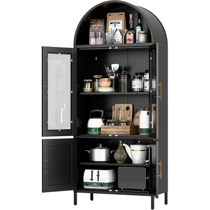 Metall Vitrine mit Bogendach – Schwarzer Schrank 185cm