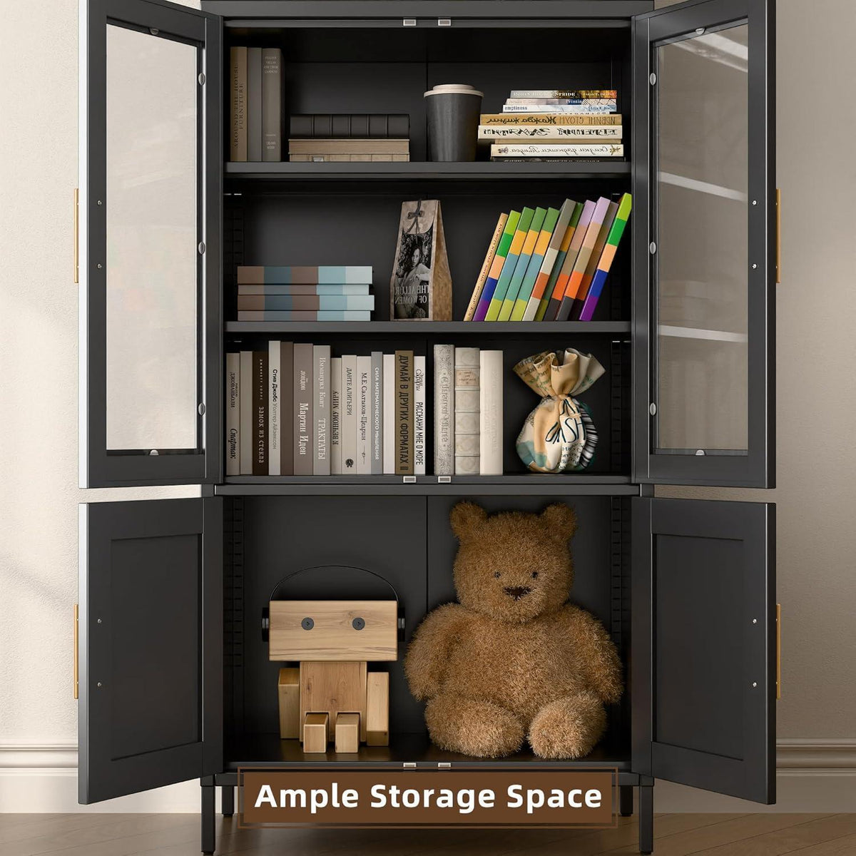 Metall Vitrine mit Bogendach – Schwarzer Schrank 185cm