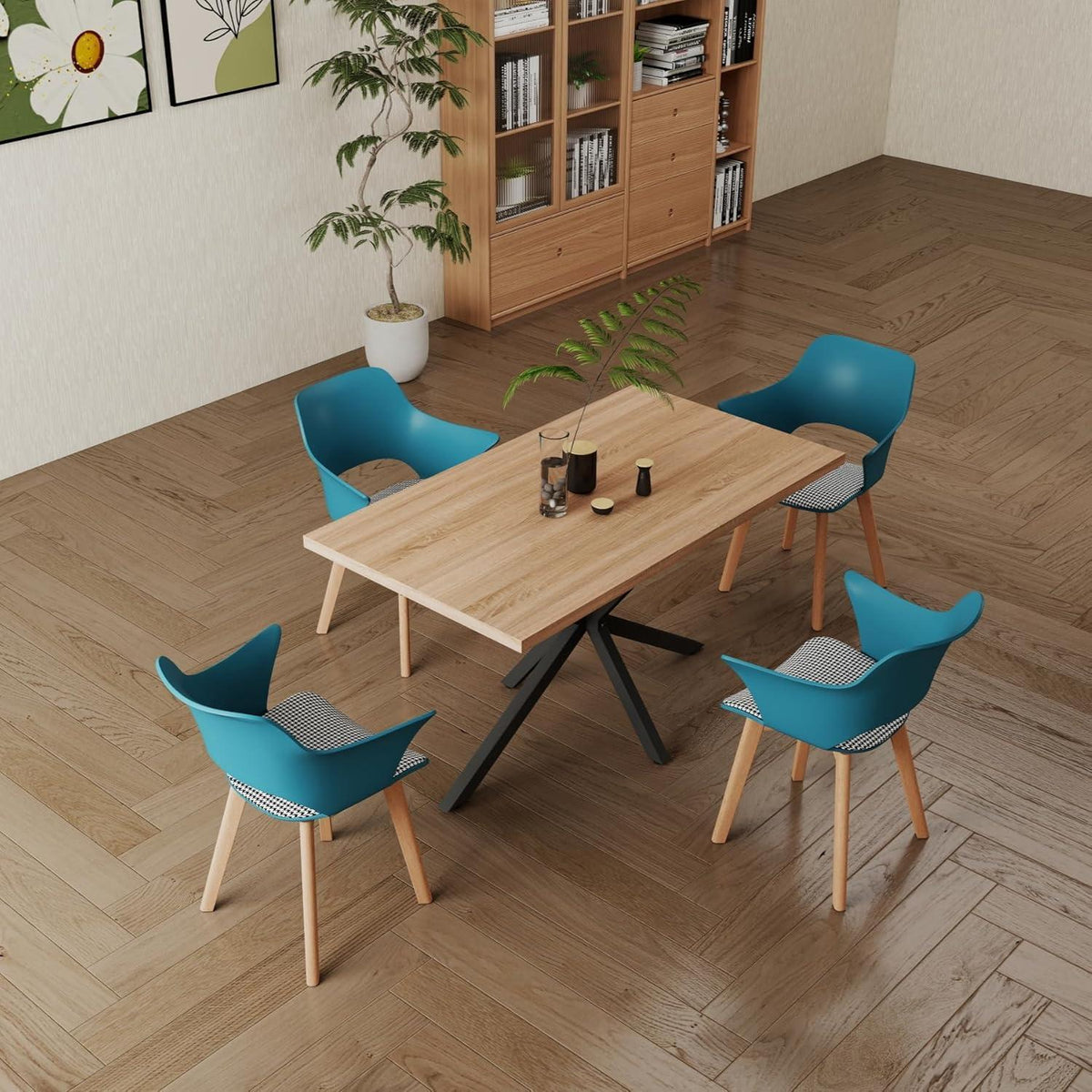 6 Esszimmerstühle Modern Nordic Blau mit Armlehnen