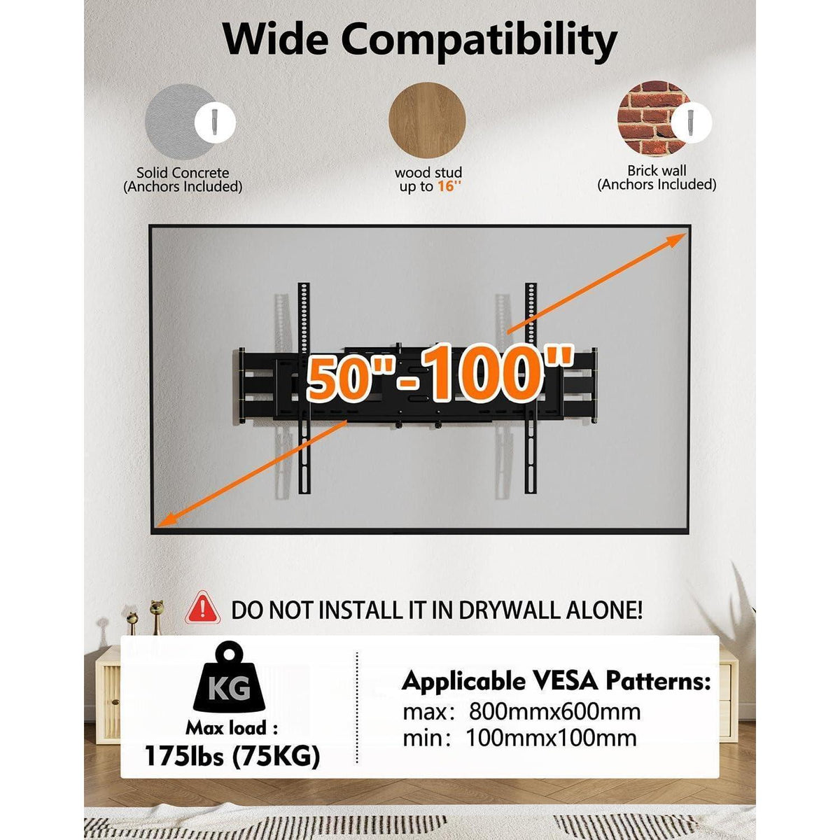 TV Wandhalterung Extra Lang 1080mm Schwenkbar 50-100 Zoll