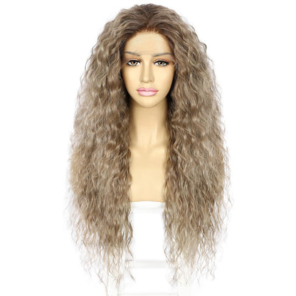 Lockige Ombre Braun Lace Front Perücke Synthetisch 26 Zoll
