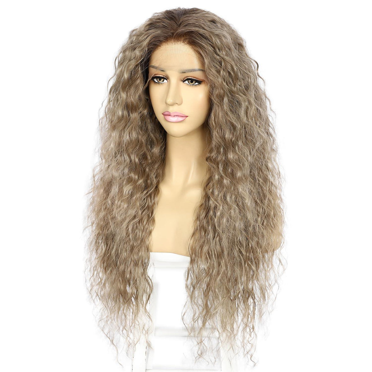 Lockige Ombre Braun Lace Front Perücke Synthetisch 26 Zoll