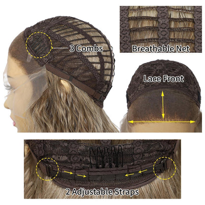 Lockige Ombre Braun Lace Front Perücke Synthetisch 26 Zoll