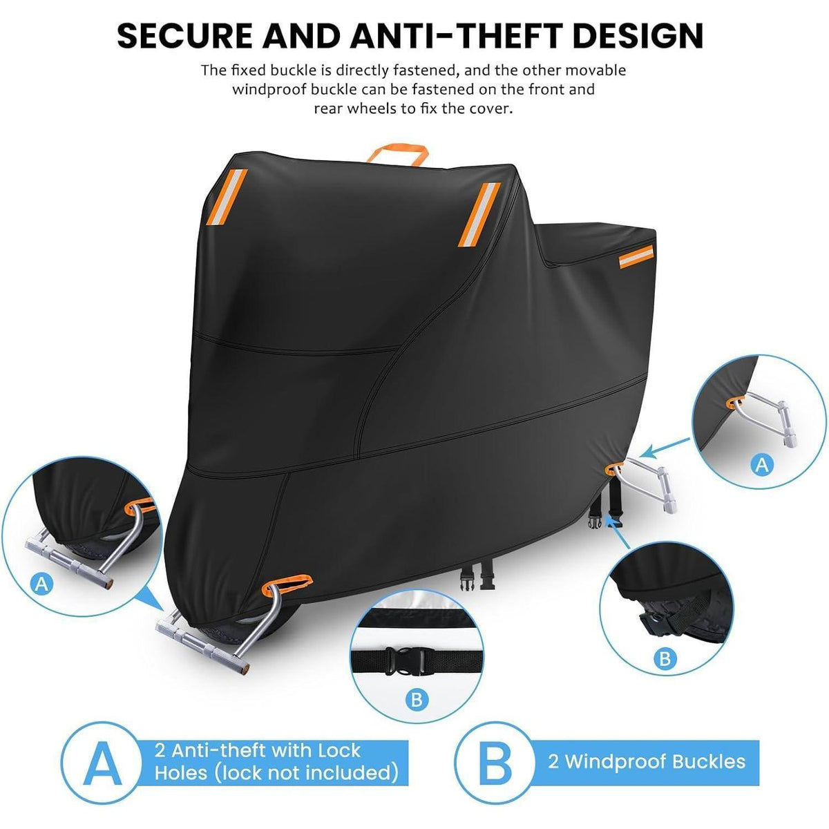 Motorradabdeckung 300D Orange 2XL wasserdicht winddicht reflektierend