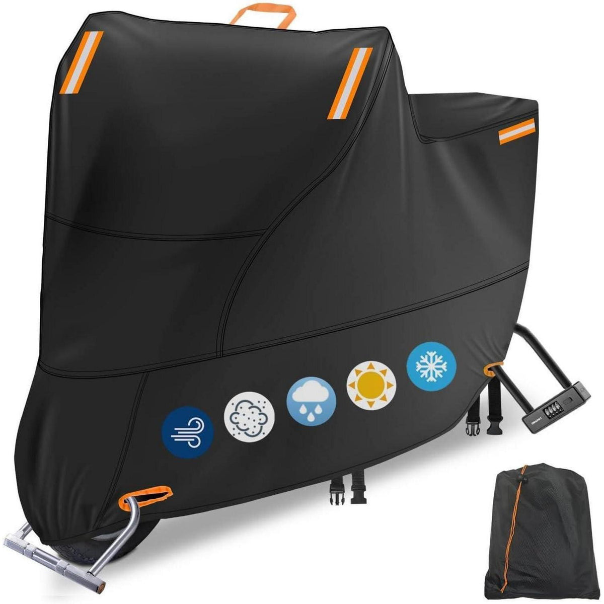 Wasserdichte Motorradabdeckung 3XL Orange 300D Oxford mit Reflektoren