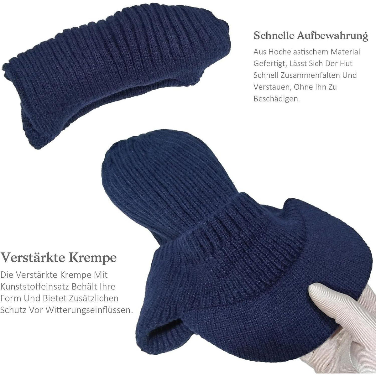 2x Wintermütze Herren mit Ohrenklappen & Krempe Schwarz+Blau
