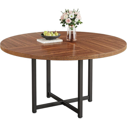 Runder Esstisch 120cm | Industrieller Küchentisch Schwarz & Rustikales Braun