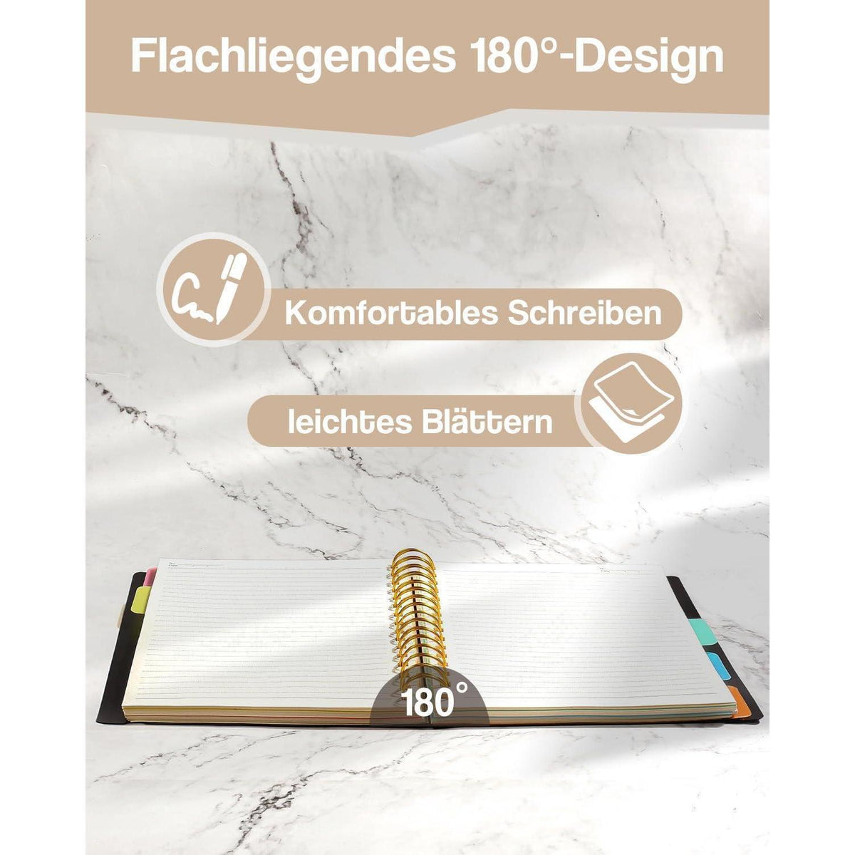 A5 Notizbuch mit Register – Schwarz | 300 Seiten, Spiralbindung