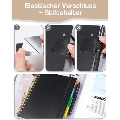 A5 Notizbuch mit Register – Schwarz | 300 Seiten, Spiralbindung