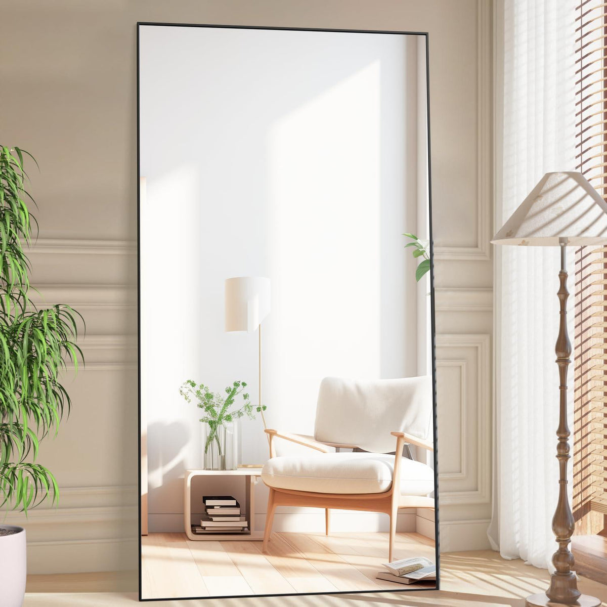 Großer Standspiegel 193x86cm – Schwarz, Boden Spiegel für Schlafzimmer