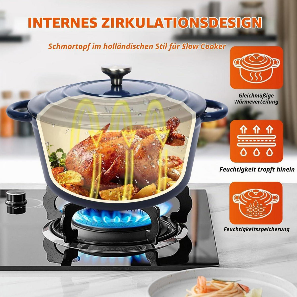 7-teiliges Emaille Gusseisen Kochgeschirr Set mit Dutch Oven