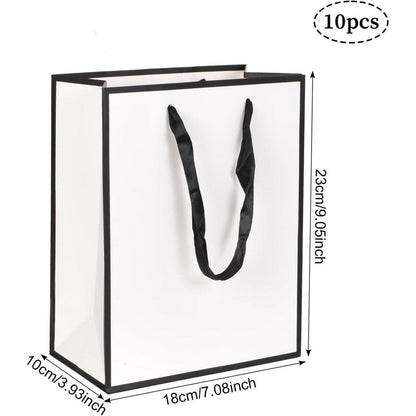 Geschenktüten Kraftpapier 10 Stück mit Henkel 18x10x23 cm Weiß