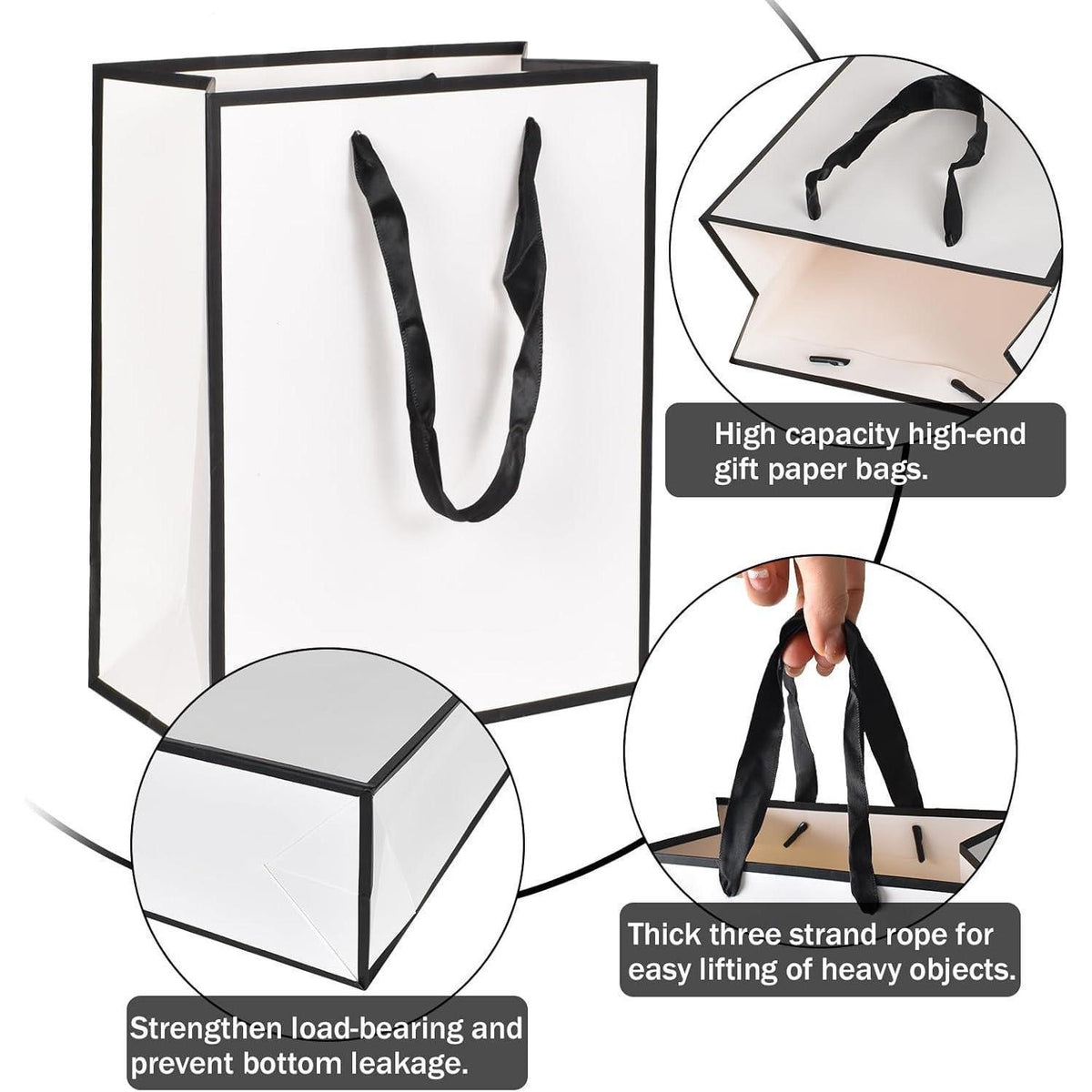 Geschenktüten Kraftpapier 10 Stück mit Henkel 18x10x23 cm Weiß