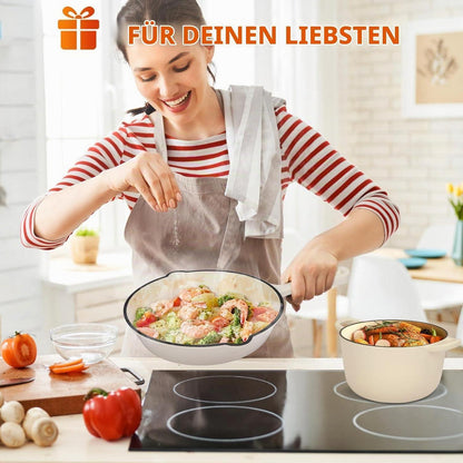 8-teiliges Emaille Gusseisen Kochgeschirr Set – Weiß