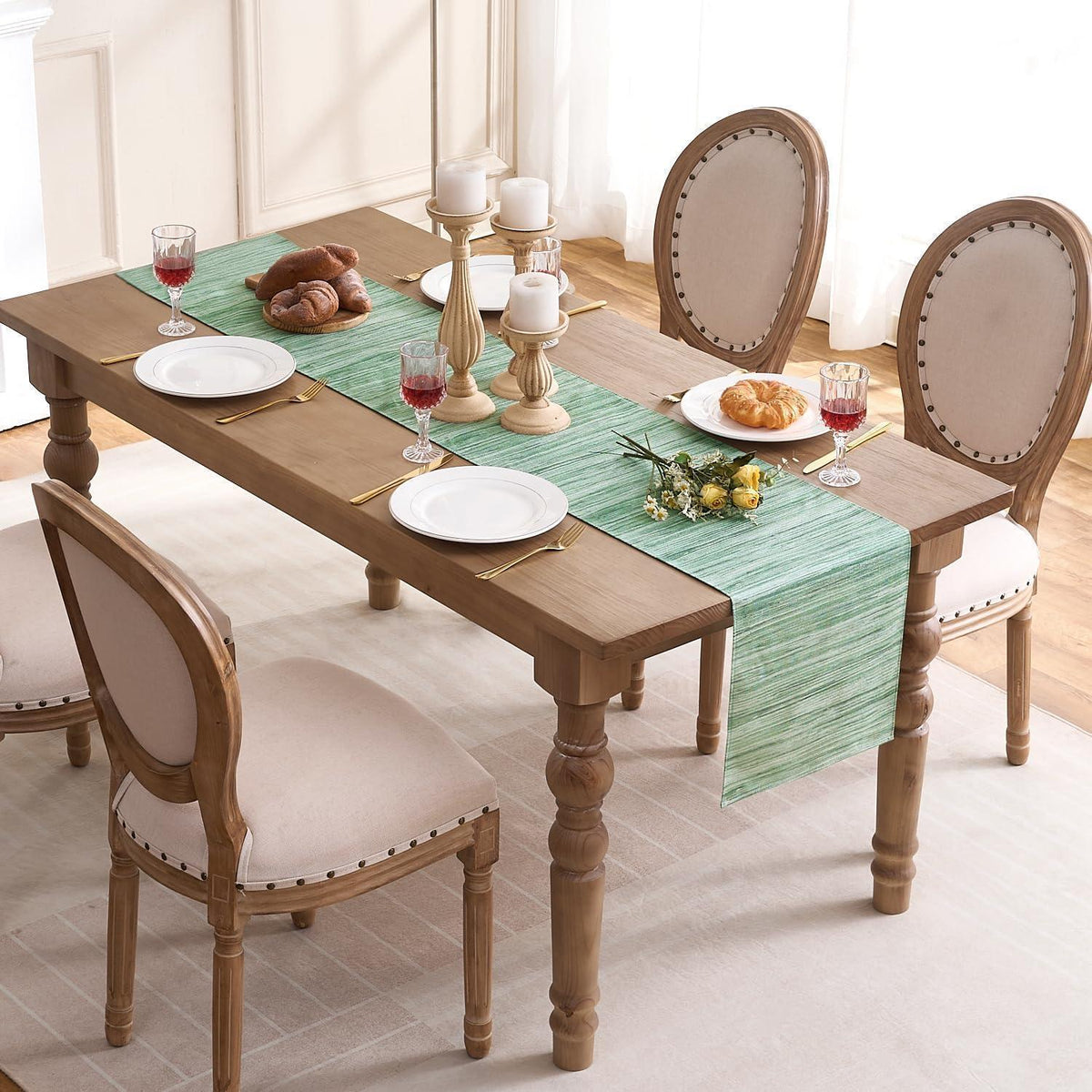 Grüner Tischläufer Leinen Boho 40x140 cm | Modern & Abwaschbar