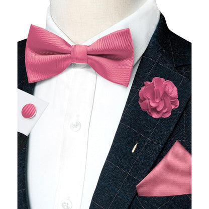 Herren Fliege Set Rosa mit Pocket Square & Manschettenknöpfen