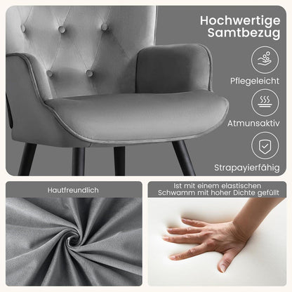 Ohrensessel Samt Grau – Skandinavischer Relaxsessel für Wohnzimmer