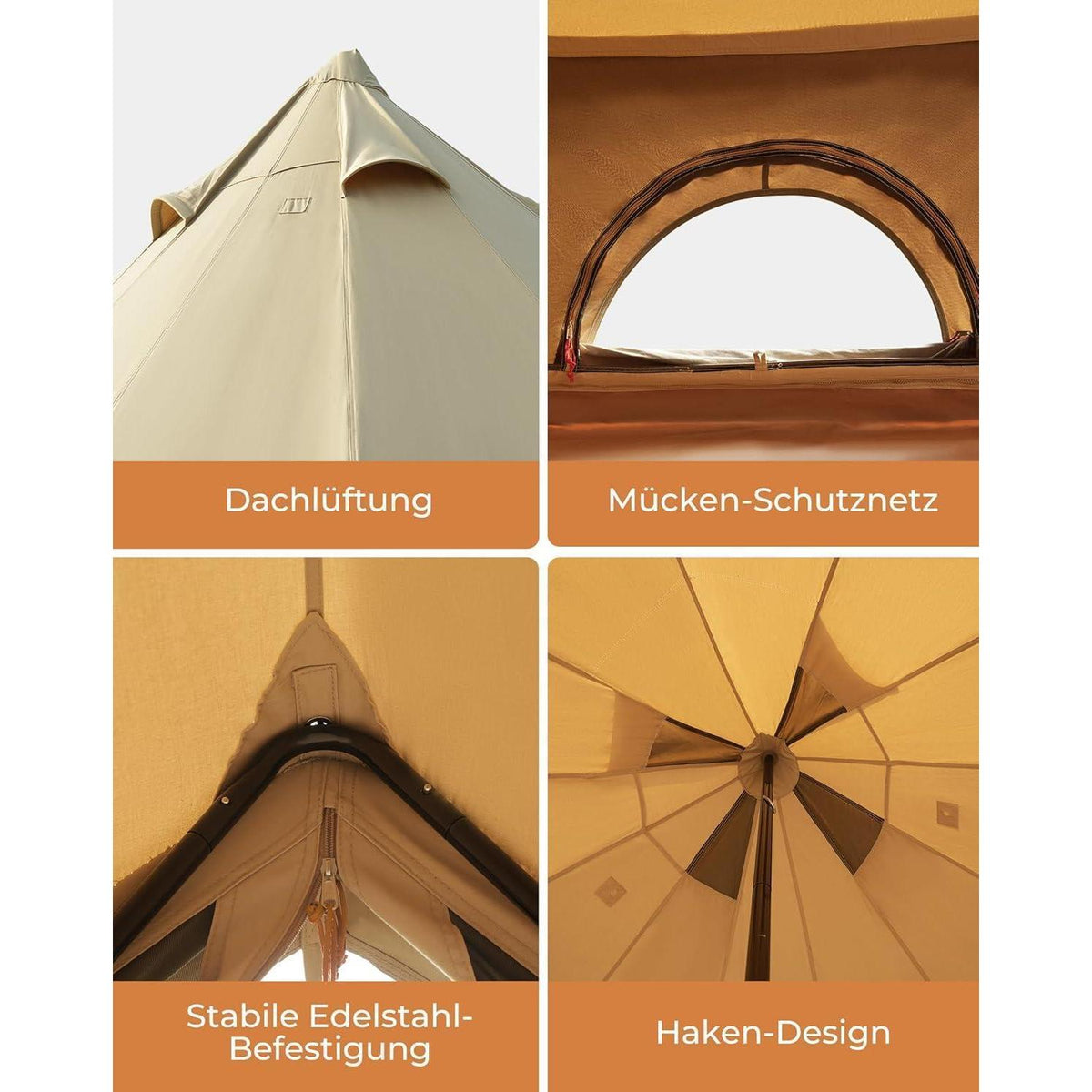 Glampingzelt Baumwolle für 4-6 Personen, wasserdicht, Ganzjahreszelt