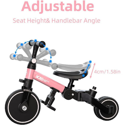 5-in-1 Kinderdreirad Laufrad ab 1 Jahr mit Schubstange Rosa Blau