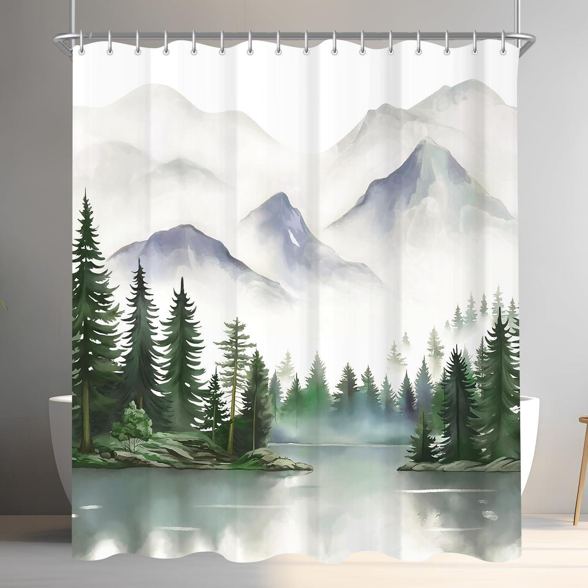 Berge Duschvorhang 240x200cm mit 16 Haken & Beschwerter Saum