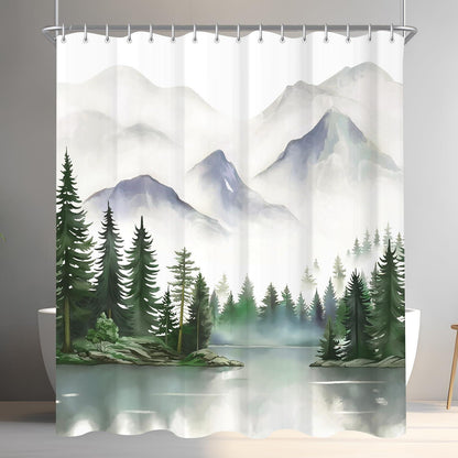 Berge Duschvorhang 240x200cm mit 16 Haken & Beschwerter Saum